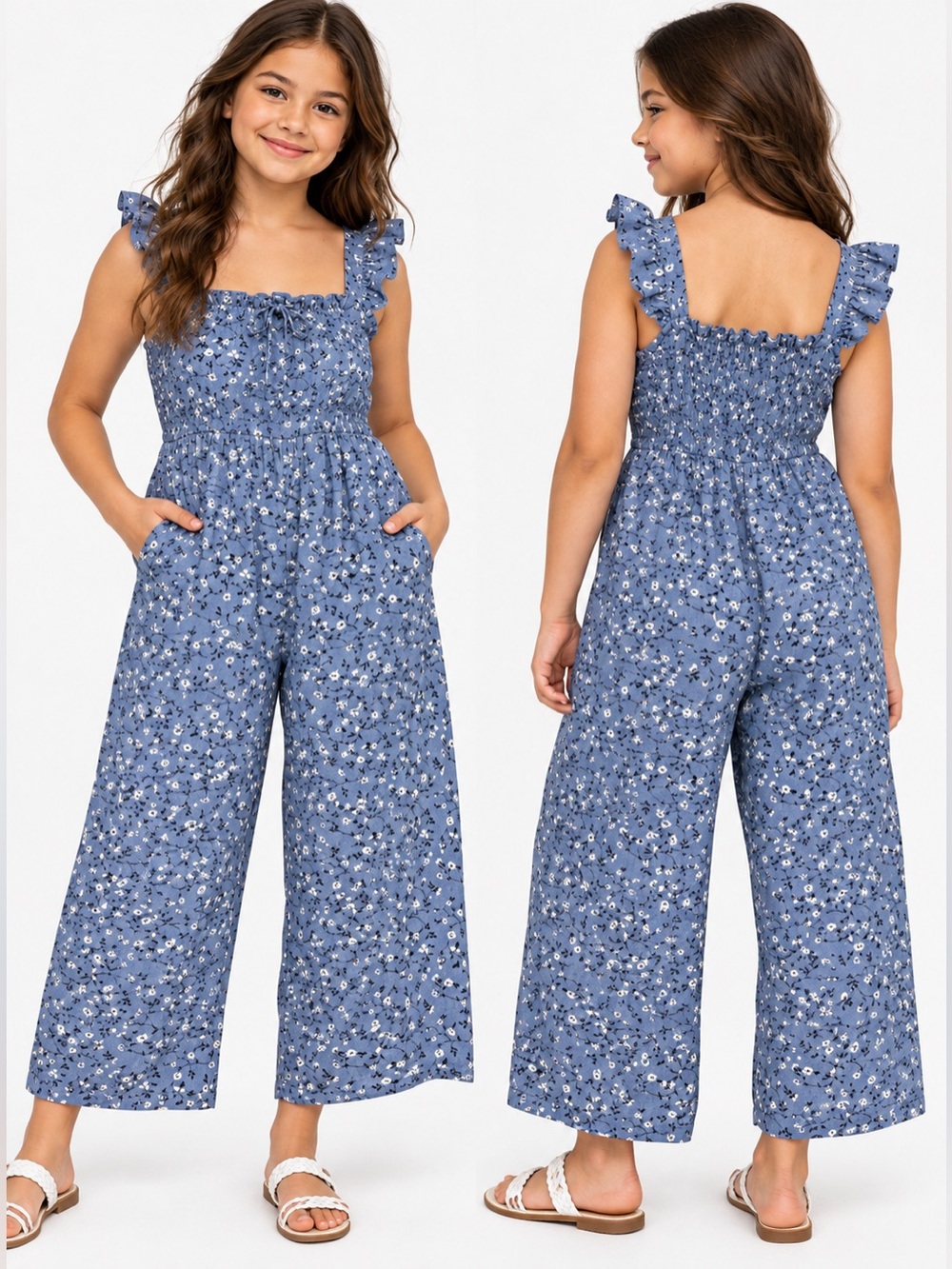 JANE & JACK Floral Ruffle Wide Leg Jumpsuit Girls Size 12